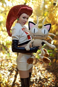 Woman cosplaying as Jessie from Pokemon