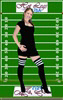 Athlete nylon thigh highs in black with white stripes.