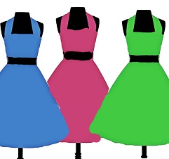 Blue, pink, and green dresses