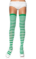 Leg Avenue Green and White Striped Thigh Highs