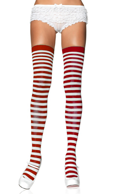 LA6005 Leg Avenue Nylon Red and White Striped Thigh Highs