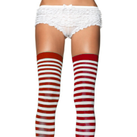 LA6005 Leg Avenue Nylon Red and White Striped Thigh Highs